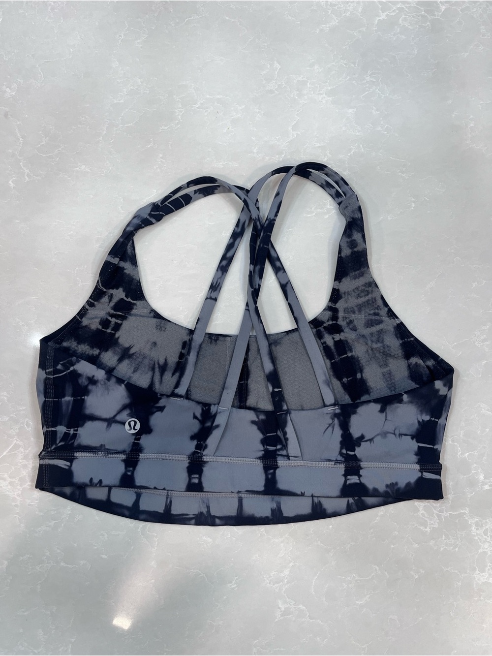 lululemon gray and black tie-dye strappy sports bra